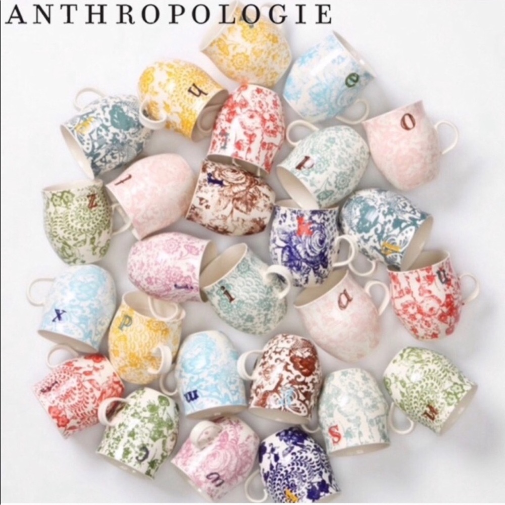 ANTHROPOLOGIE "S" Homegrown Monogram Floral Porcelain Mug